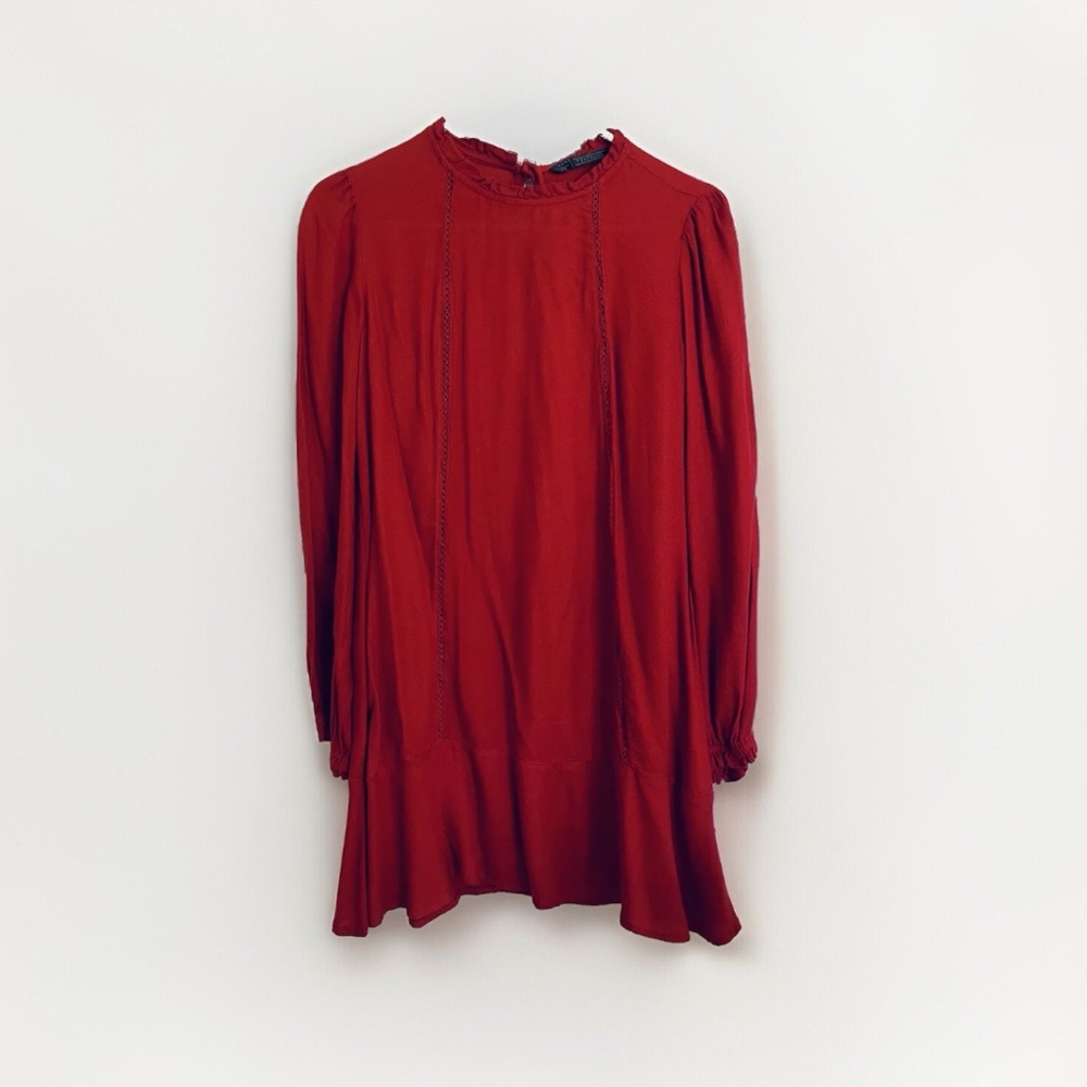 ⭐️ Zara Trafaluc Long Sleeve Mini Dress With Tie String In Size M